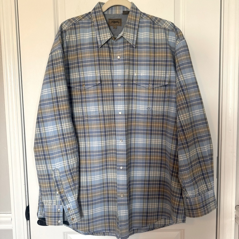 Roper Men's Western Blue Plaid XL Shirt